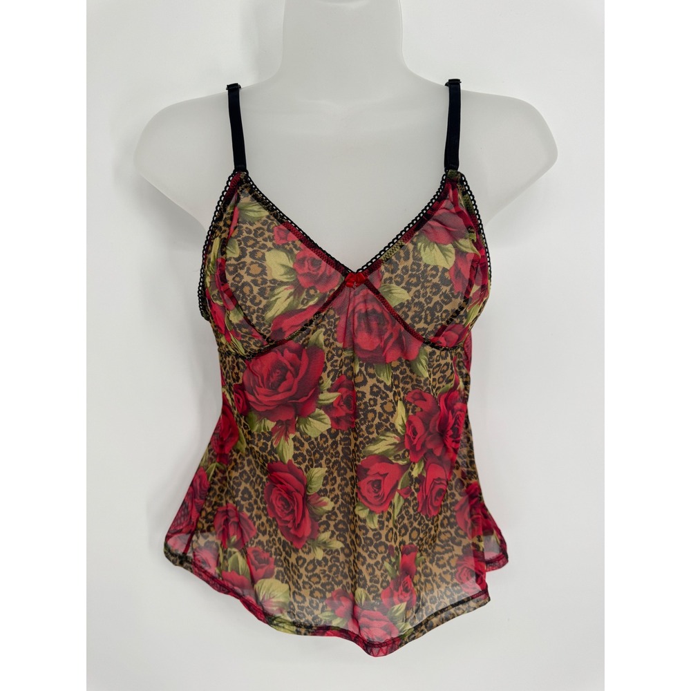 Victoria's Secret Cami Top Women XS Leopard Rose Mesh Sheer Gothic Edgy Romantic